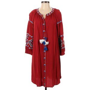 NWOT Ann Taylor LOFT Red Blue and White Embroidered Shirt dress Size XS Petite